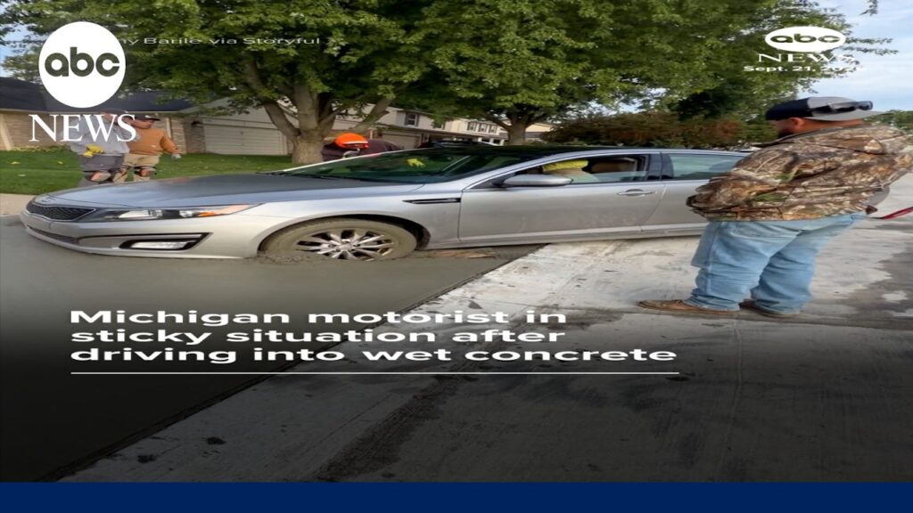 Michigan motorist in sticky situation after driving into wet concrete