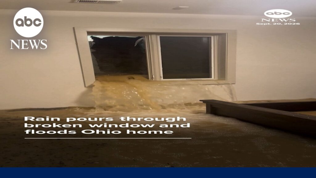 Rain pours through broken window and floods Ohio home