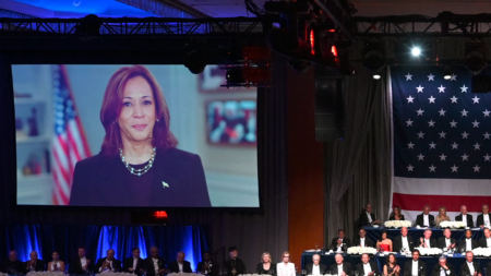 Critics drag Harris for ‘cringe’ pre-recorded video aired during Catholic charity dinner