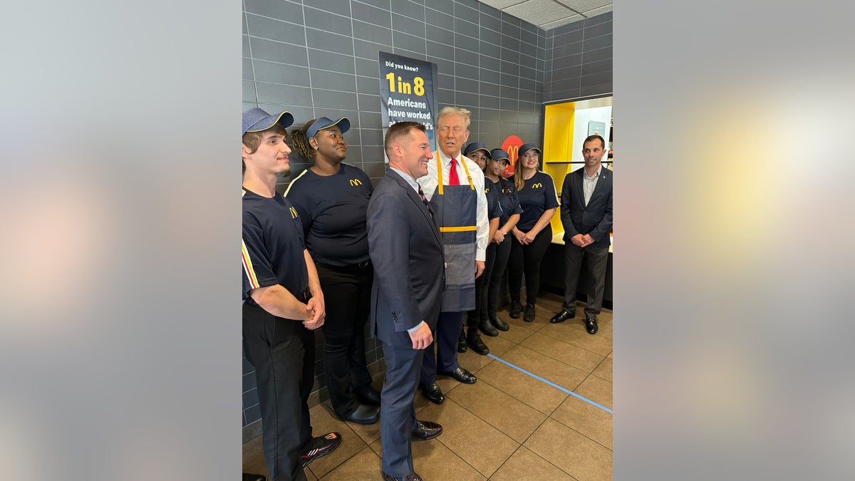 Donald Trump at McDonald's with restaurant crew