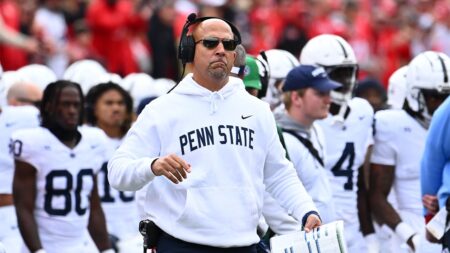 Penn State’s James Franklin steps away from press conference when asked about former players’ rape charges