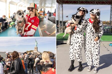 Festive dog lovers and their furry friends take sail around the Big Apple for  Halloween canine cruise