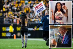 Woman who interrupted Jets-Steelers game with Trump sign ID’d as OnlyFans model