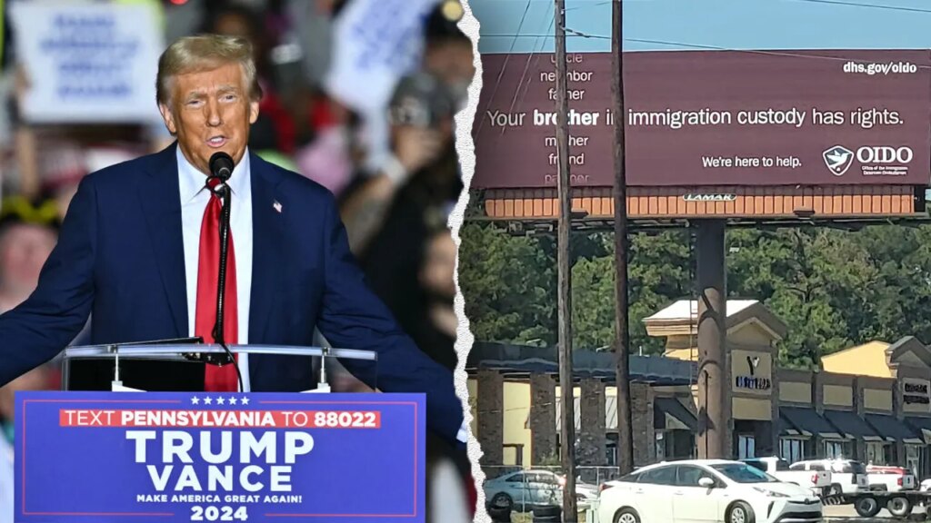 ‘Coming down’: Trump vows to dismantle billboards pushing rights for illegal immigrants if he wins