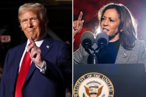 Trump tells supporters to ‘be nice’ after ‘lock her up’ chant aimed at Kamala Harris 