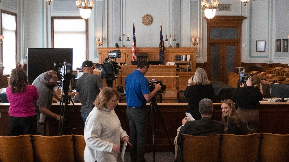 Members of the media collect footage of the Carroll County Circuit Court. Photo taken Thursday, Oct. 17, 2024, at the Carroll County Courthouse in Delphi, Ind.