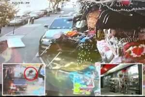 Surveillance video shows car fly down Brooklyn sidewalk narrowly missing pedestrians