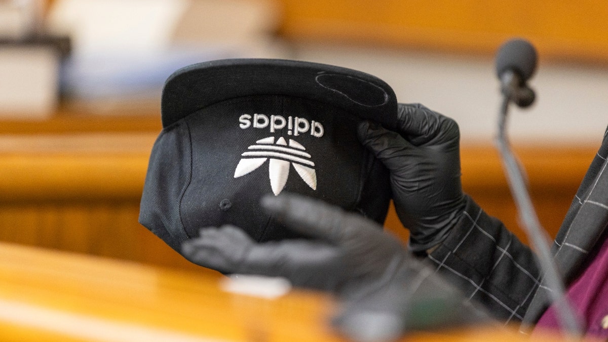 A hat allegedly belonging to Jose Ibarra is presented as evidence during the trial for Ibarra at the Athens-Clarke County Superior Court on Tuesday, Nov. 19, 2024, in Athens, Ga.