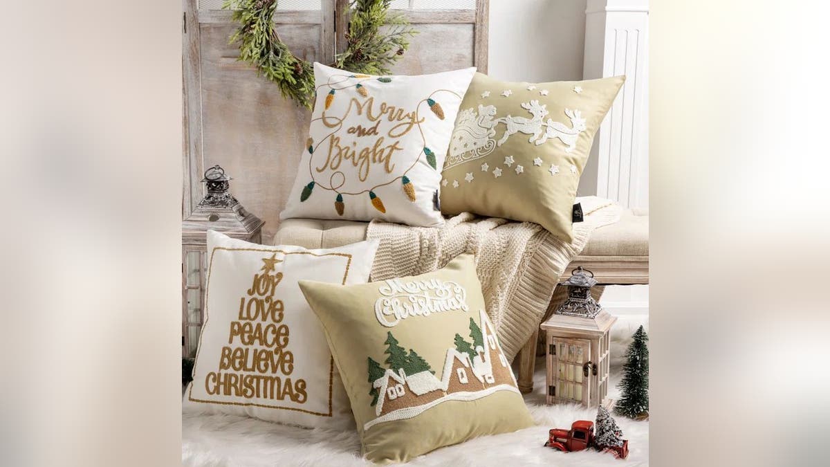 Grab this set of four throw pillows on sale.