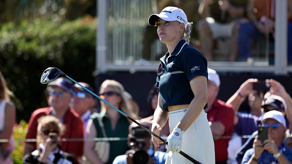 Charley Hull watches her tee shot