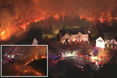 Raging New Jersey wildfire threatens to engulf 20 homes as crews battle 40-acre blaze