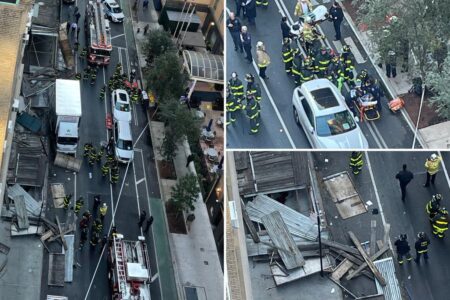 3 injured, one critically, after box truck crashes into scaffolding in busy NYC neighborhood