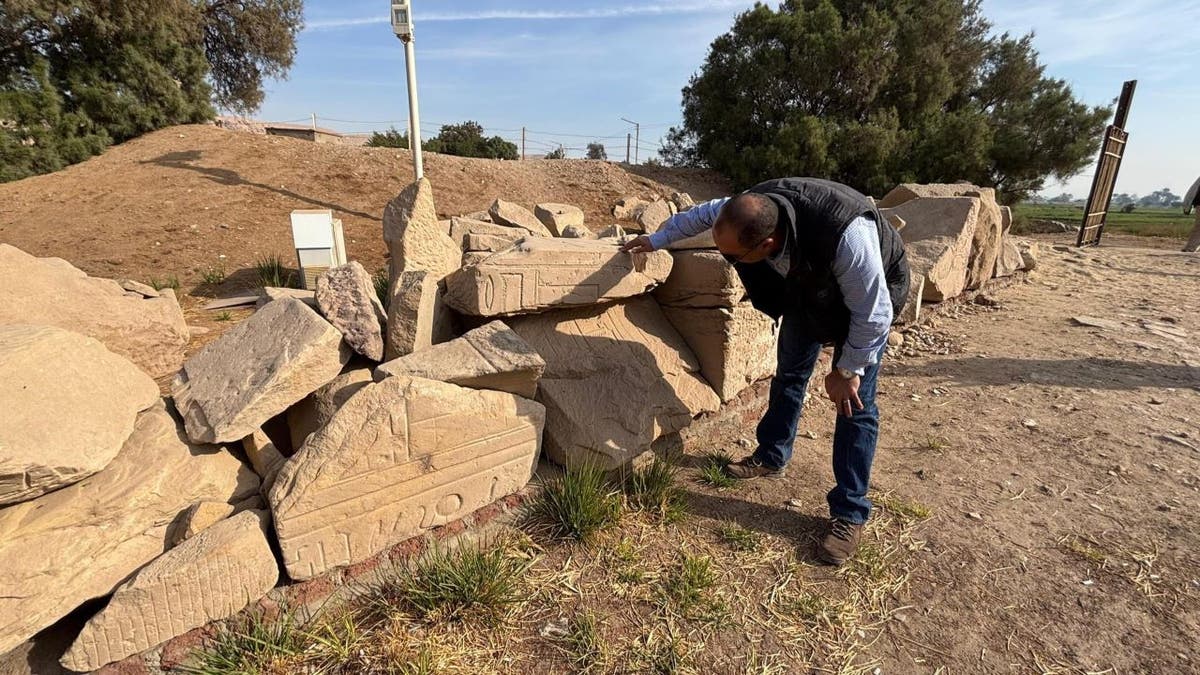 Man looking at stones