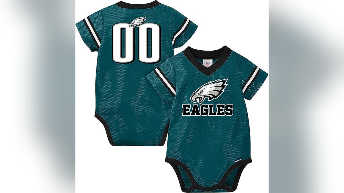 Eagles fans will appreciate this jersey onesie. 