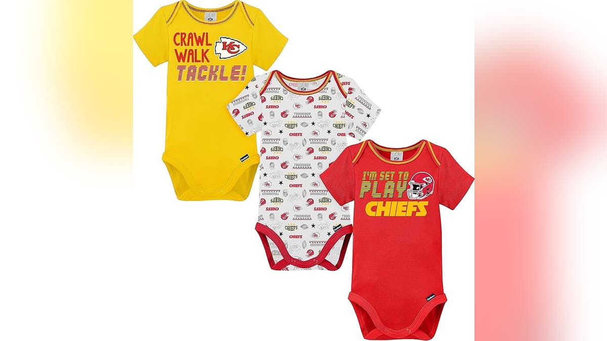 Give yourself choices with a Chiefs three-pack of onesies. 