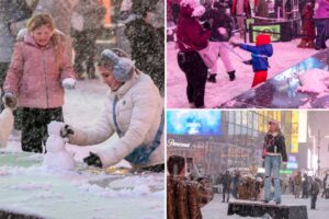 Forecast snowfall totals lighten as a powerful winter storm whips through the New York City area