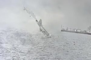 New footage shows moment military fighter jet crashes into San Diego Bay as pilots eject safely