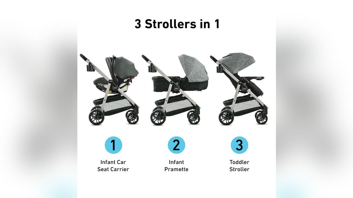 This three-in-one stroller can be used as a bassinette.