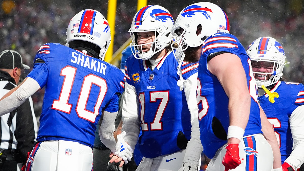 Josh Allen celebrates with Khalil Shakir