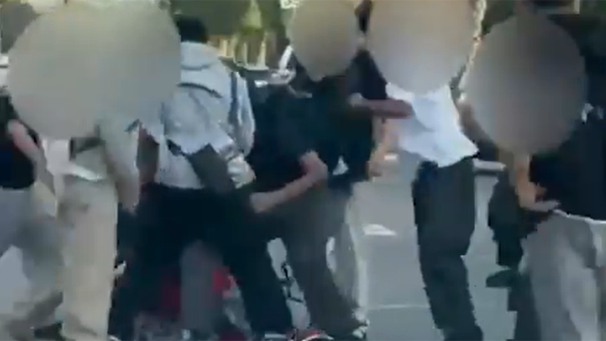 A group of LA teens on bicycles gang up on a man.