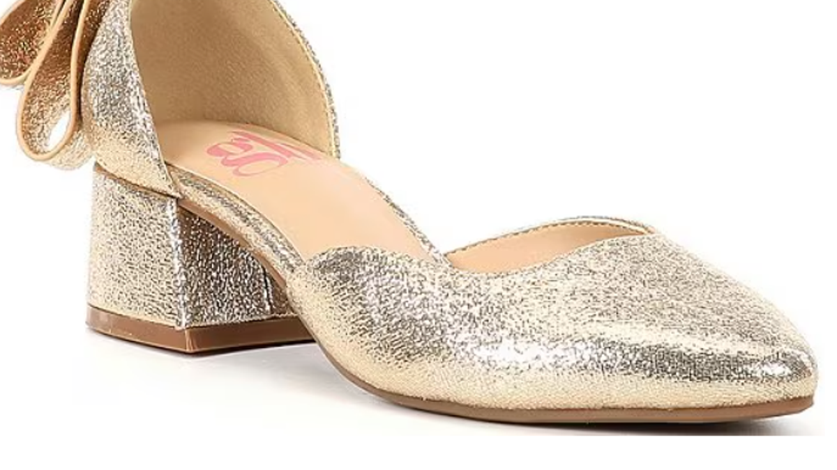 These shoes feature a block heel perfect for little feet.