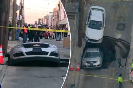 Massive sinkhole swallows car of police officer’s wife – but he shrugs it off as ‘part of’ living in Philadelphia: ‘No big deal’