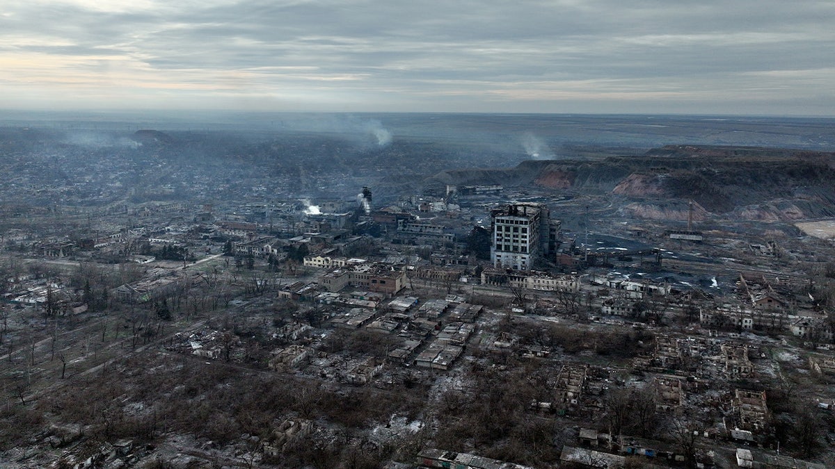 The ruins of Toretsk, a city in Ukraine