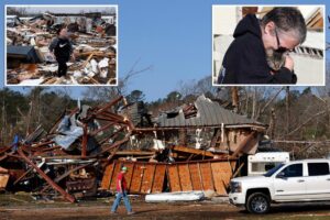 At least 40 tornadoes reported as destructive storms devastate the South and Midwest, killing 37