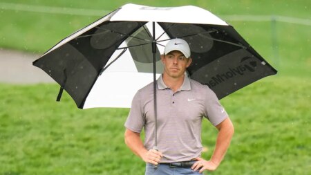 Rory McIlroy leads at The Players Championship as inclement weather suspends play