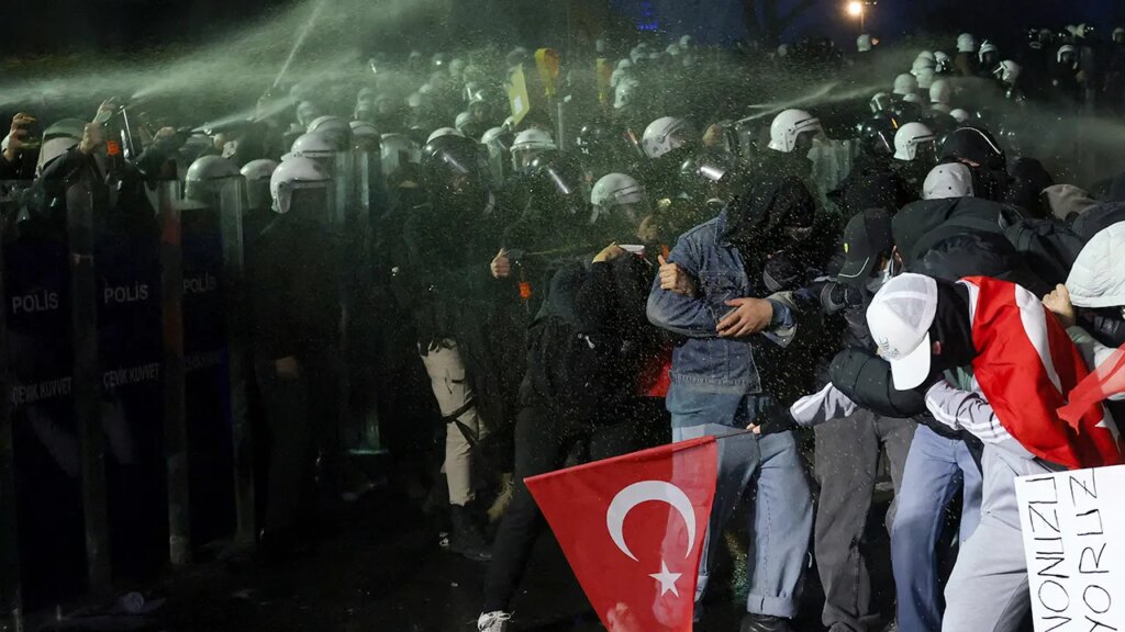 Turkey’s Erdogan continues crackdown on protesters following arrest of main rival on corruption charges