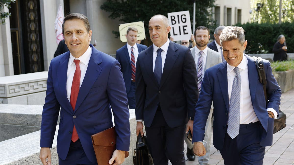 Then-former President Donald Trump’s then-personal attorneys, Todd Blanche, Emil Bove and John Lauro depart federal court in Washington, D.C. in 2024. (Photo by Anna Moneymaker/Getty Images)