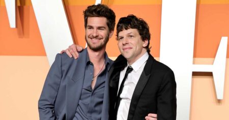 The Social Network’s Andrew Garfield and Jesse Eisenberg Reunite at the 2025 Vanity Fair Oscar Party