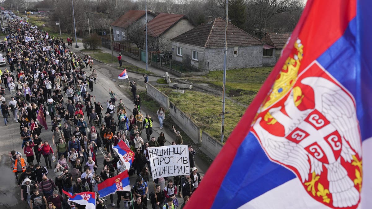 Students protest near Belgrade