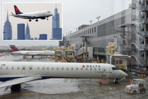 Delta plane wing hits runway during botched landing at LaGuardia Airport