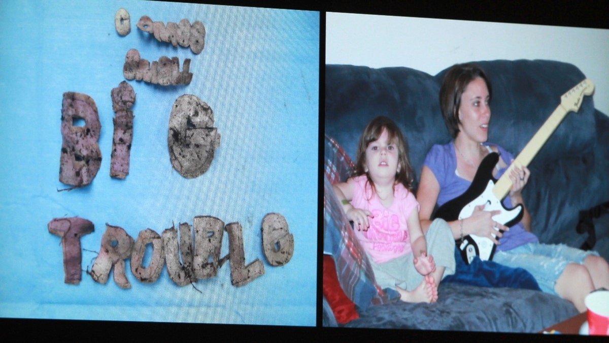 An image displayed on a courtroom monitor shows a photo entered into evidence in the Casey Anthony trial at the Orange County Courthouse on Friday, June 10, 2011, in Orlando, Florida.