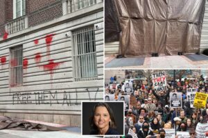 Vandals splash Columbia University president’s home with red paint as protests rage over ICE arrest of Mahmoud Khalil