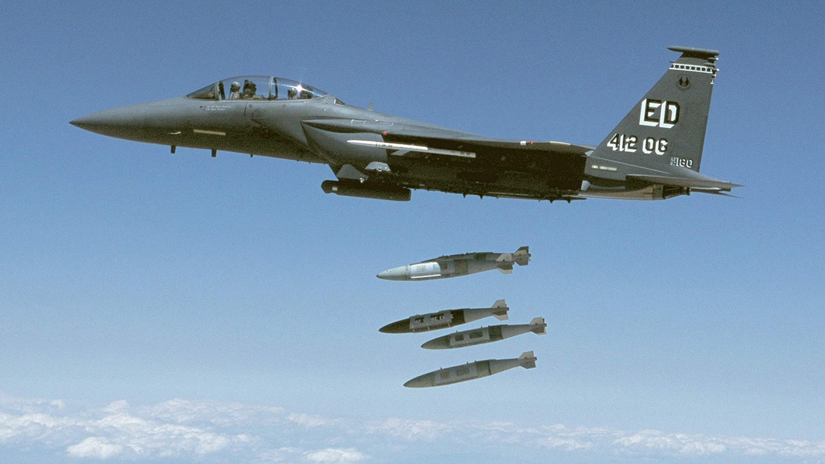 MK-84 bombs dropped from jet mid air