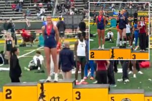 High school female track star poses on first-place podium after finishing second to trans athlete: ‘Real champ!’