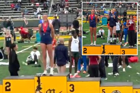 High school female track star poses on first-place podium after finishing second to trans athlete: ‘Real champ!’