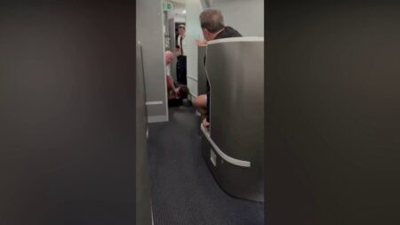 American Airlines passenger restrained, knocked to floor while barging into cockpit: video