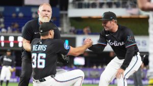 Marlins’ Matt Mervis suffers brutal hit in the groin after missed play