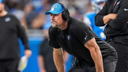 Lions coach Dan Campbell wrestles giant bean bag on daughter’s college move-out day