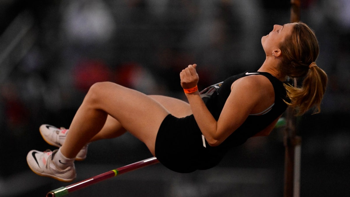 Katie McGuinness of La Canada finished seventh in the girls' high jump invitational at Arcadia High School in Arcadia, Calif., on April 12, 2025.