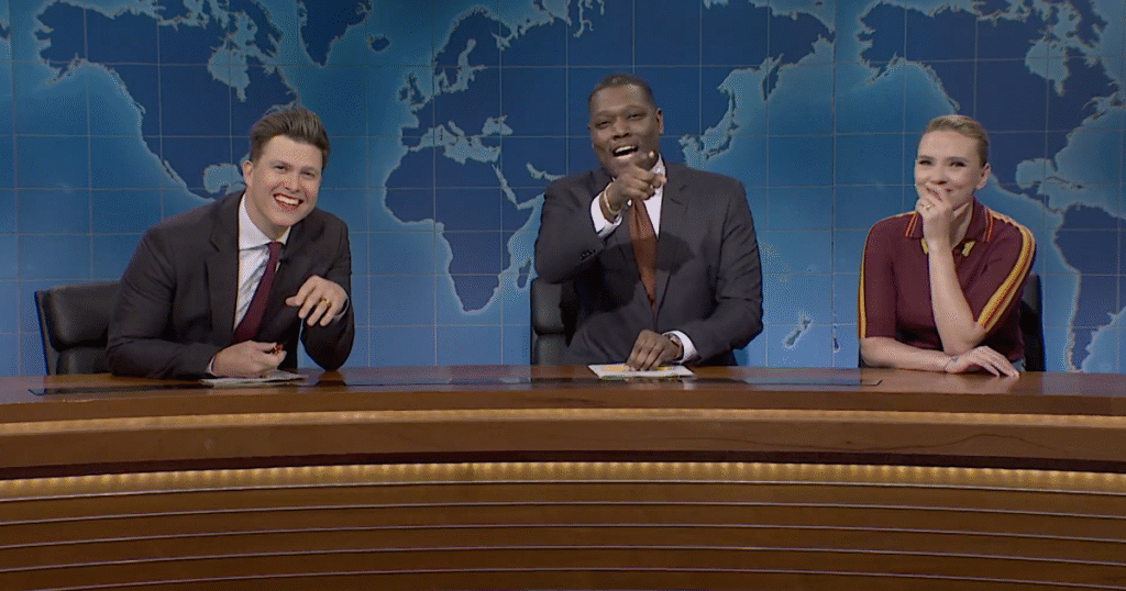 Scarlett Johansson and Colin Jost Get Revenge on Michael Che for Crude Joke on ‘Saturday Night Live’