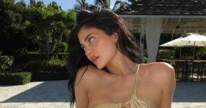 Kylie Jenner Shows Off Her Bum in Tiny Golden Goddess Bikini