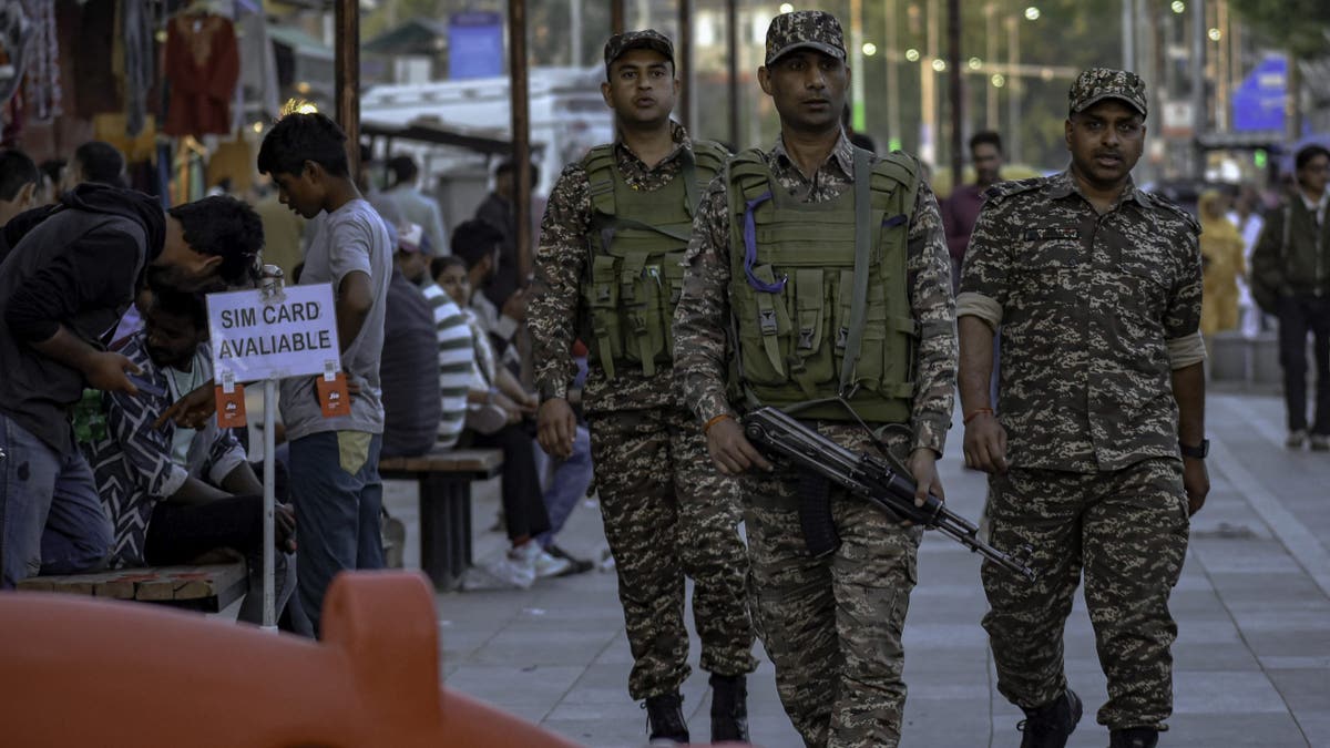 Indian paramilitary soldiers on patrol