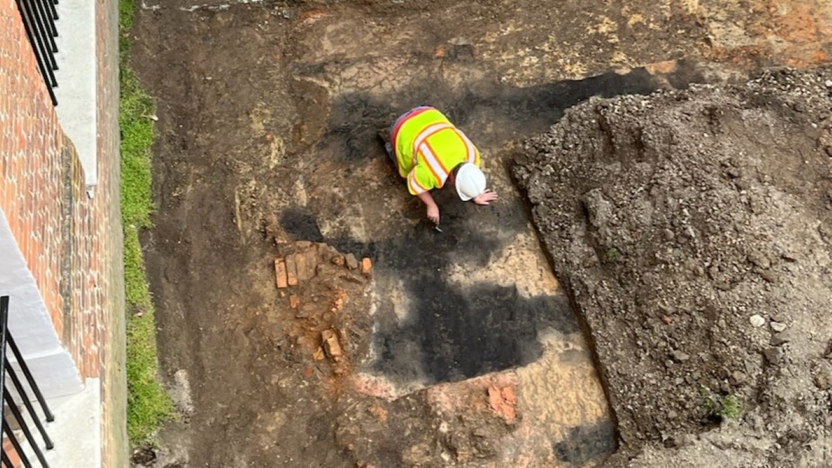 Aerial of brick kiln excavation