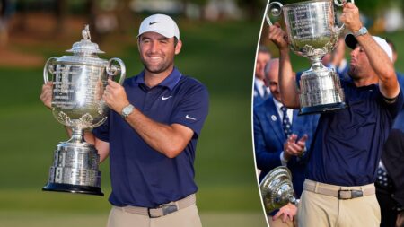 Scottie Scheffler suffers trophy mishap after winning PGA Championship