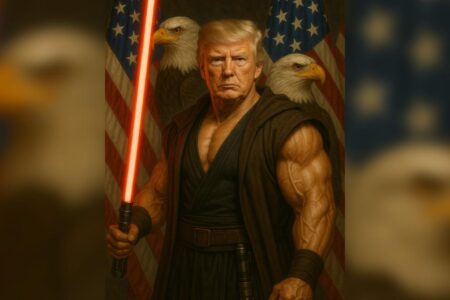 WH celebrates Star Wars Day with image of buff, lightsaber-wielding Trump