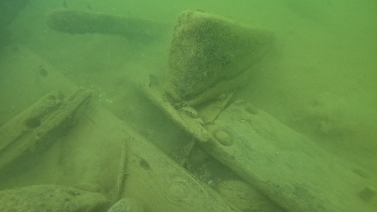 Close-up of ship details underwater